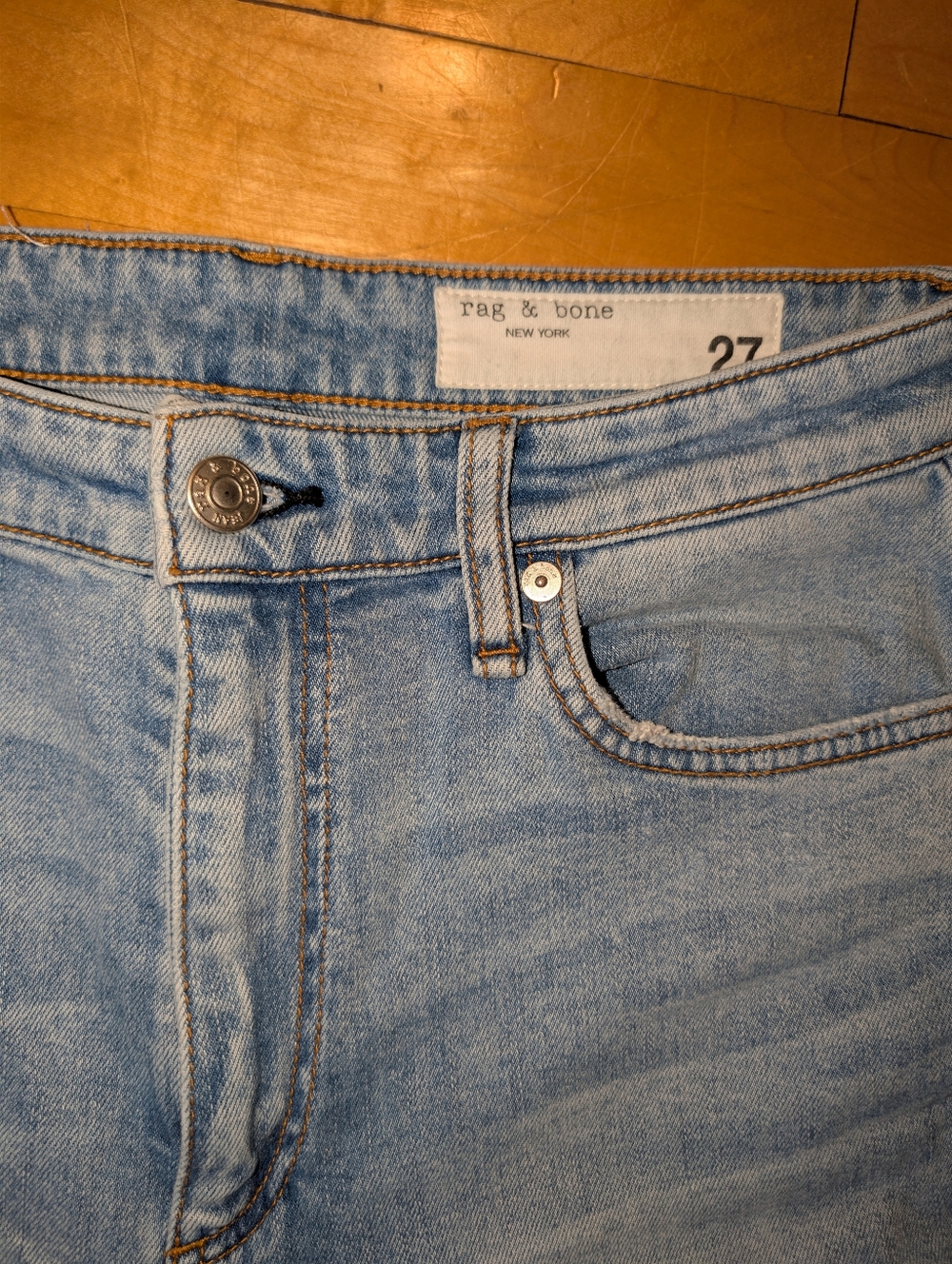 rag & bone Womens Light Wash Wide Leg Jeans Boho Casual Distressed Hem 27